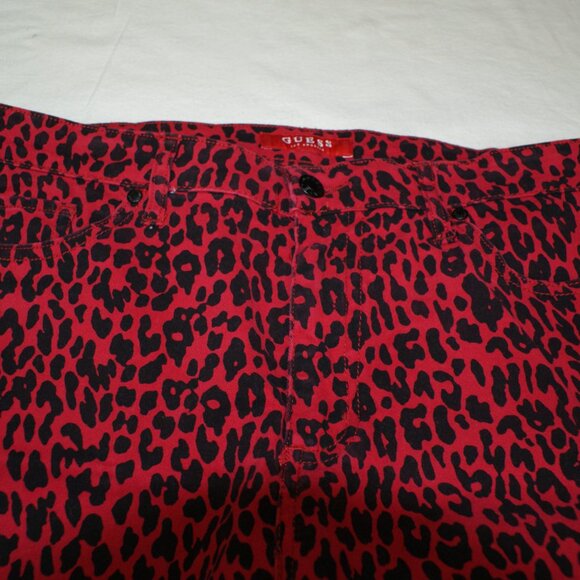 Guess Stretch Jeans Size 14 Very Flattering Red Leopard - Picture 9 of 16